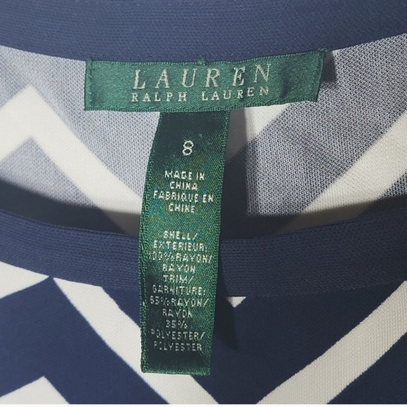 Lauren Ralph Lauren Womens Size 8 Blue & White Chevron sleeveless dress - Picture 3 of 5